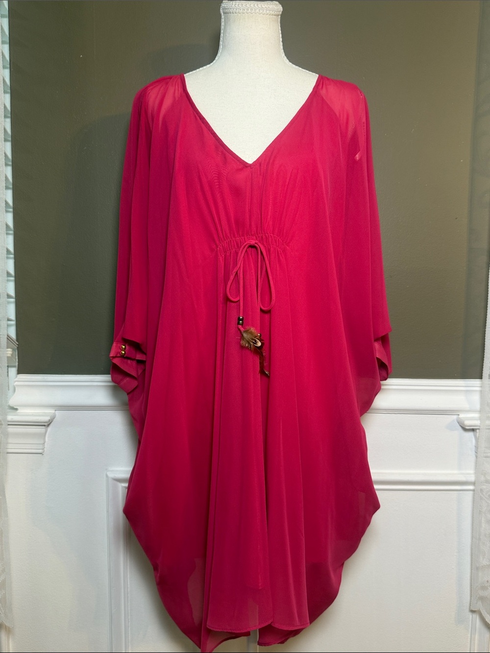 Rampage Y2K Pink Chiffon Batwing Kaftan Tunic Dress Cover Up L